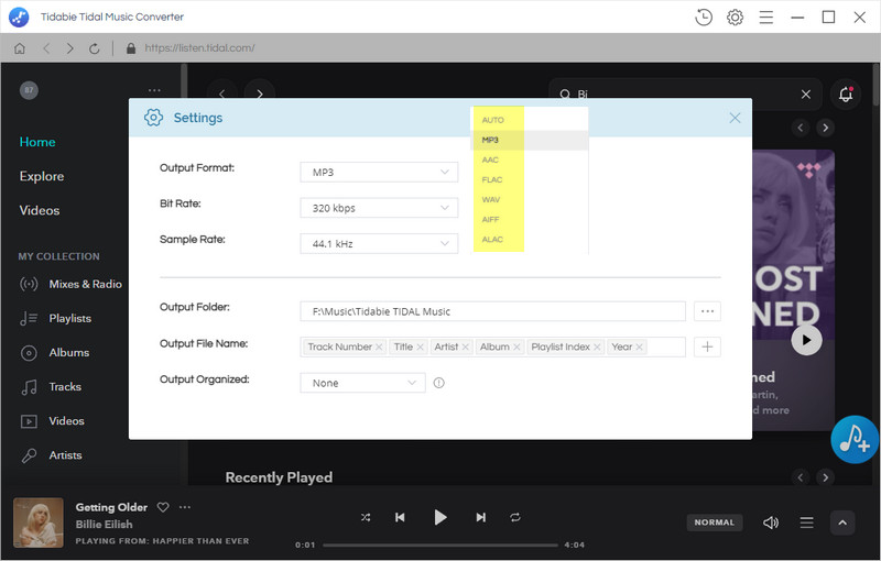 output settings