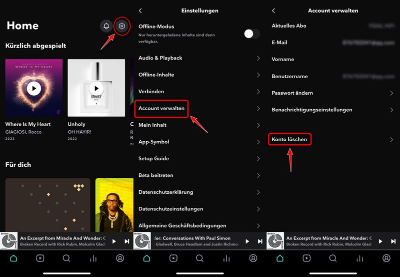 Tidal-Konto in der App löschen