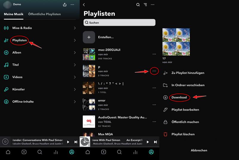 Tidal-Wiedergabeliste auf ein Telefon herunterladen