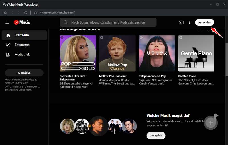 bei YouTube Music anmelden