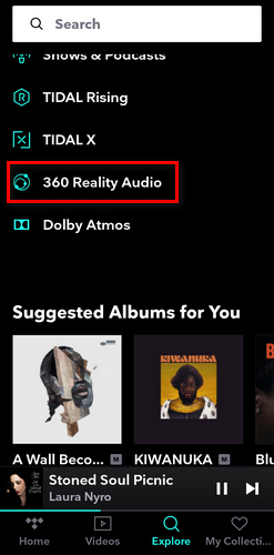 find tidal 360 reality audio music