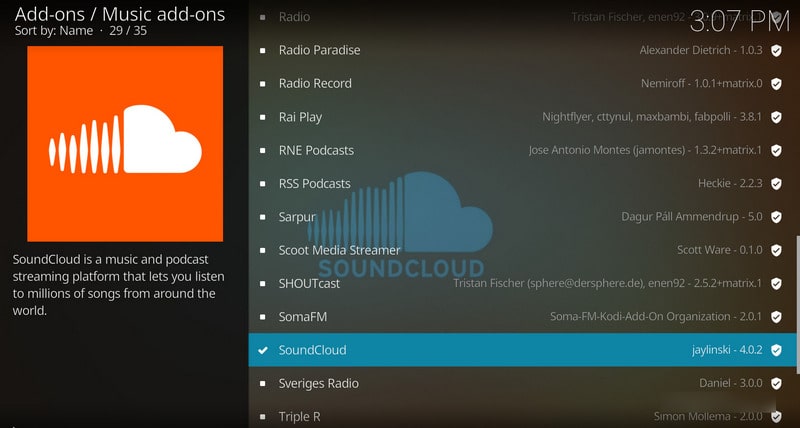 download add-on soundcloud on Kodi