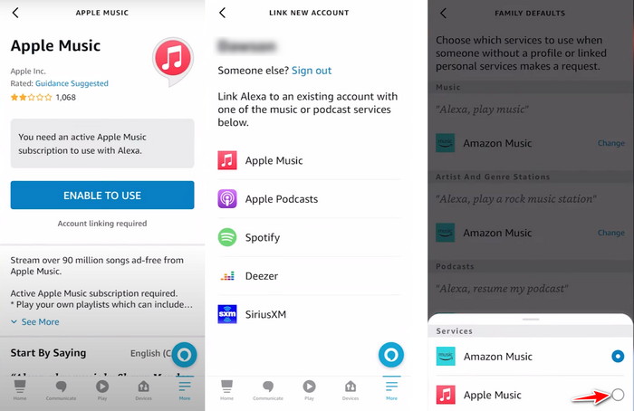 link alexa app to apple music account