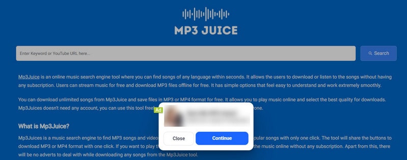 MP3Juice interface