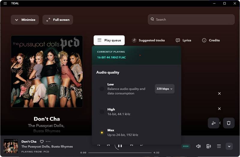 change tidal music audio quality