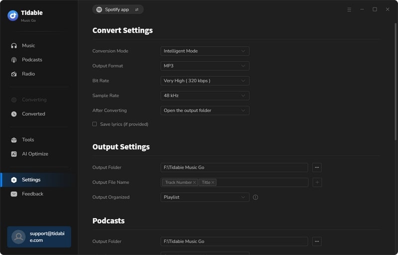 settings under the app source