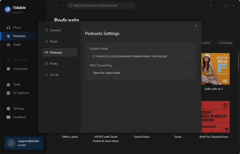 modify output podcasts settings