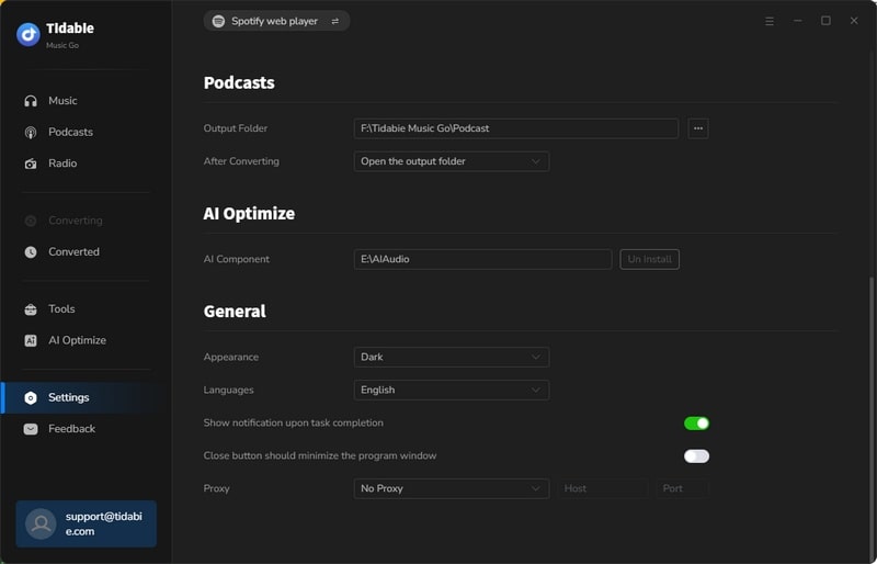 modify output podcasts settings