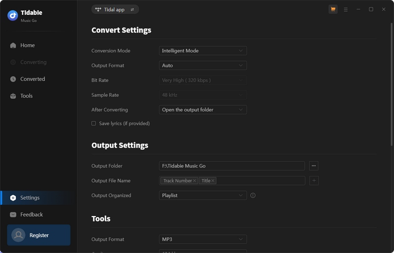 settings under the app source