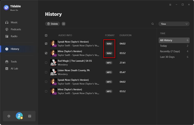 spotify history wav