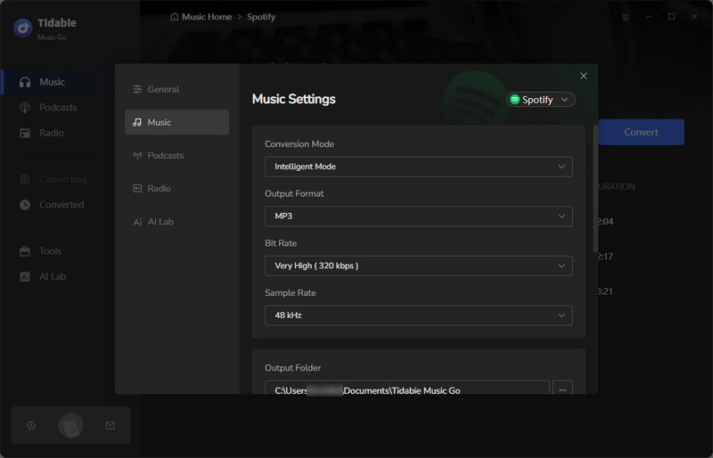choose spotify download settings