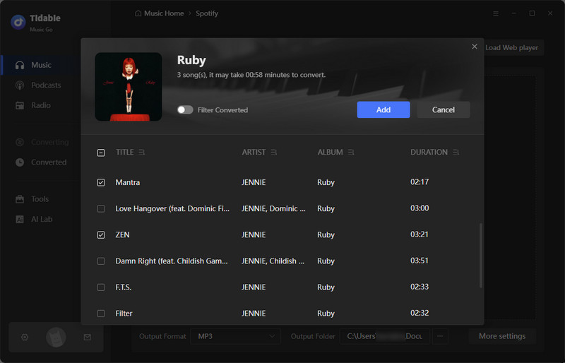 choose spotify tracks to download