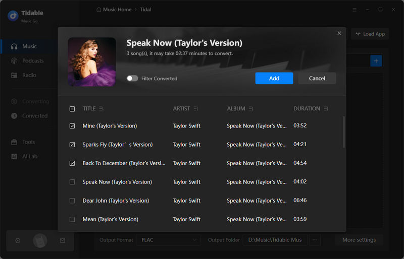choose flac songs to download