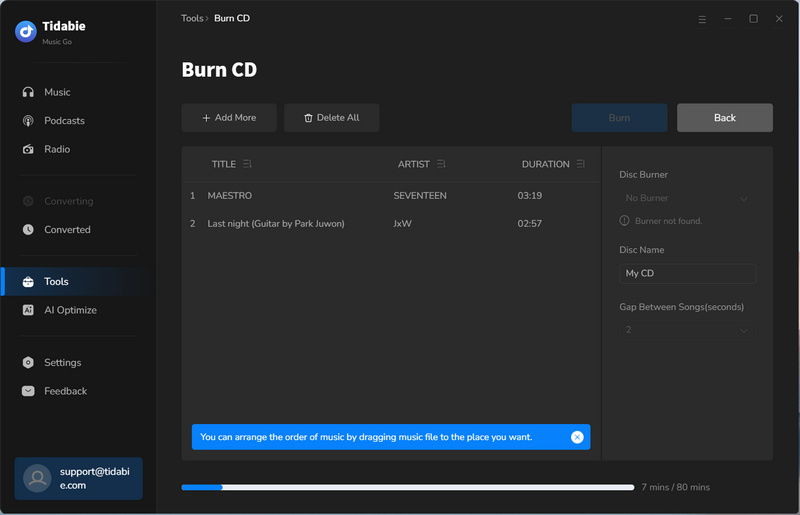 click to burn songs to cd