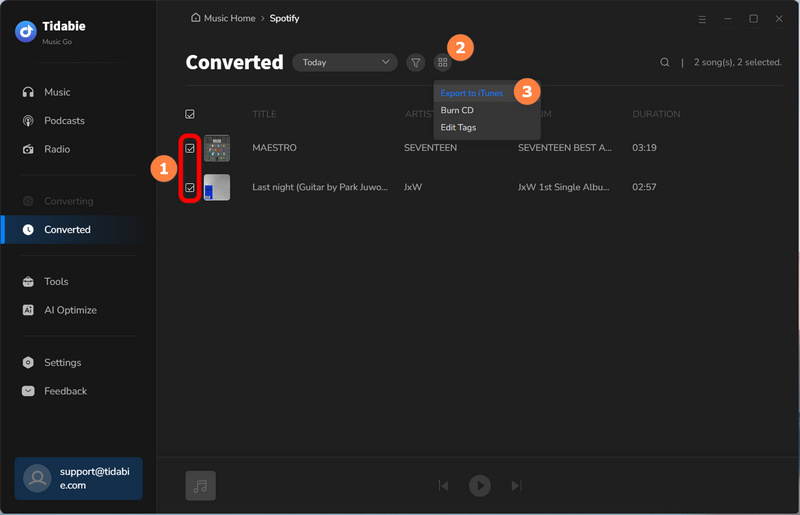 export the converted music files to iTunes