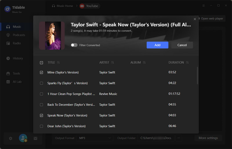 select youtube videos