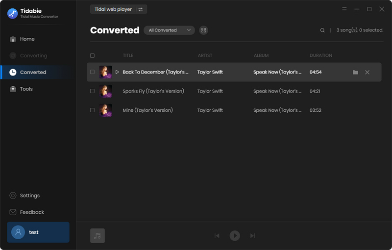 check converted tidal songs