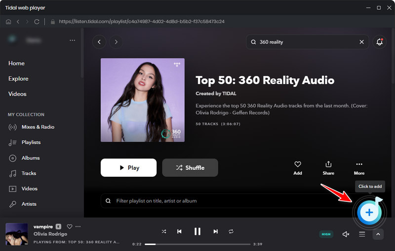 click to add tidal 360 reality audio music