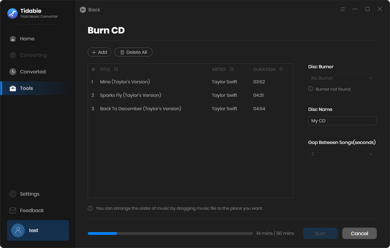 click to burn songs to cd