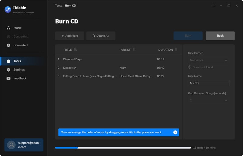 click to burn songs to cd