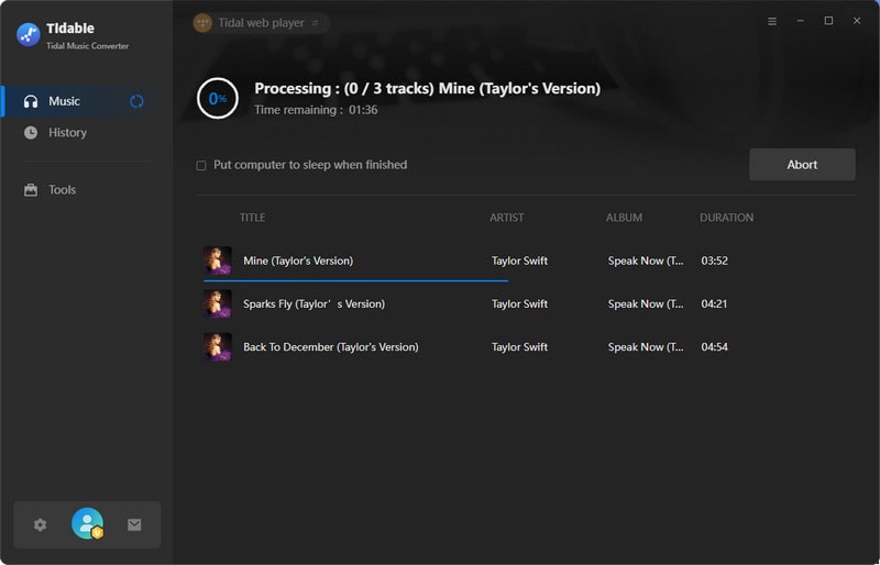 start converting tidal songs