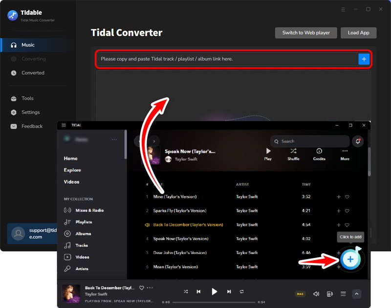 drag and drop to add tidal songs