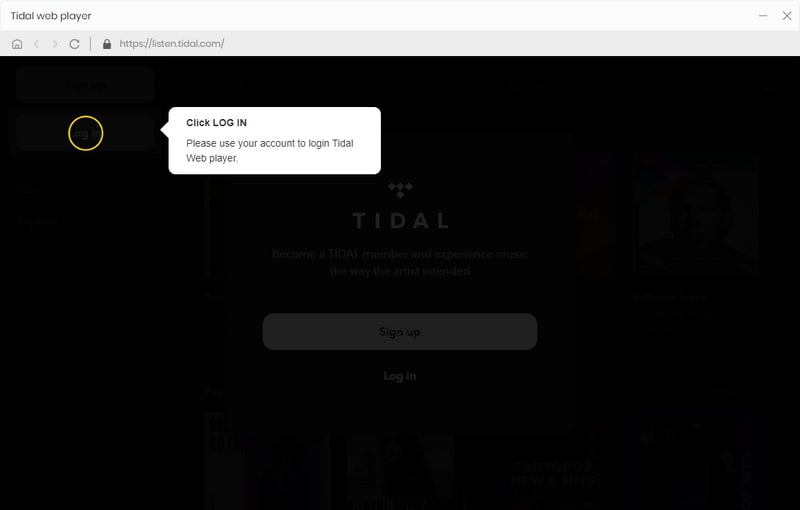 Log in to Tidal Web 