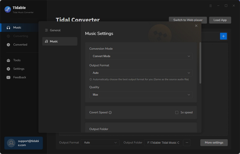 set flac as tidal music output format